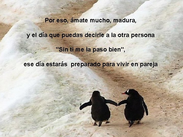 Por eso, ámate mucho, madura, y el día que puedas decirle a la otra