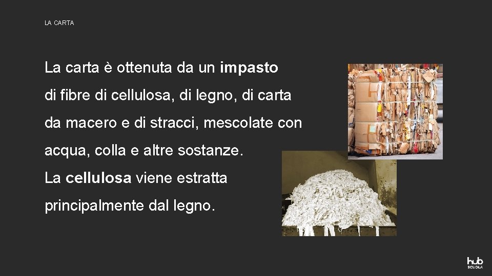 LA CARTA La carta è ottenuta da un impasto di fibre di cellulosa, di