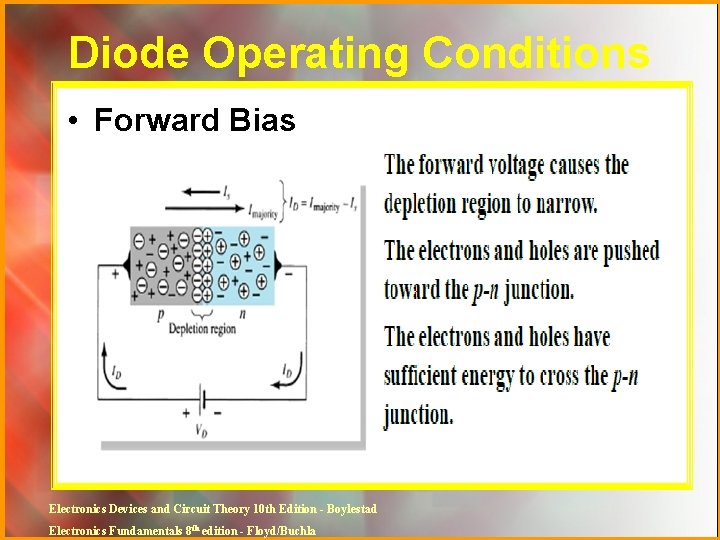 Diode Operating Conditions • Forward Bias Electronics Devices and Circuit Theory 10 th Edition