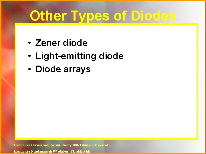 Other Types of Diodes • Zener diode • Light-emitting diode • Diode arrays Electronics