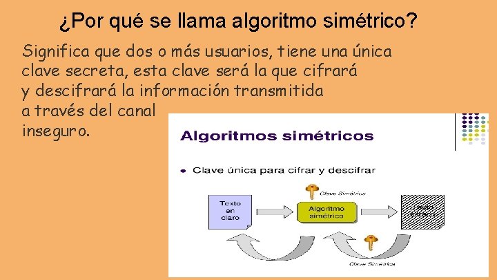 ¿Por qué se llama algoritmo simétrico? Significa que dos o más usuarios, tiene una
