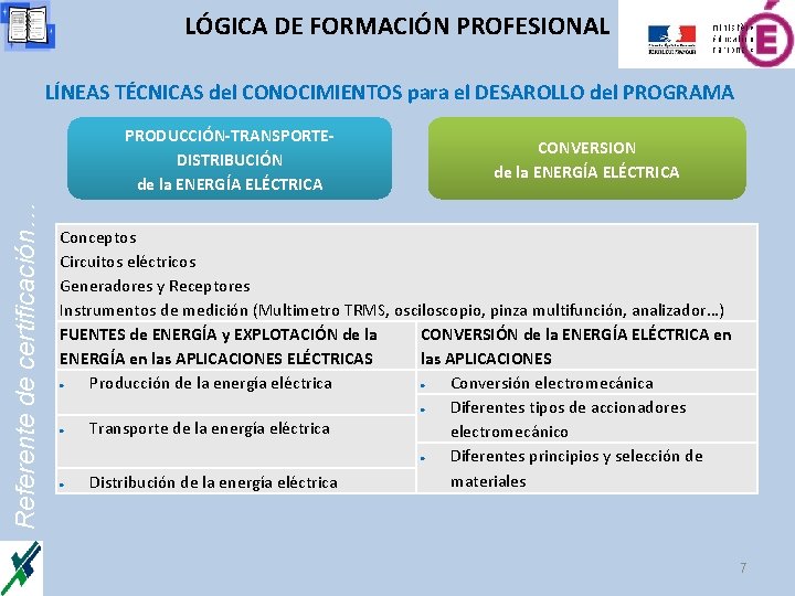LÓGICA DE FORMACIÓN PROFESIONAL LÍNEAS TÉCNICAS del CONOCIMIENTOS para el DESAROLLO del PROGRAMA Referente
