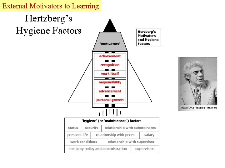 Recognise External Motivators they haveto failed Learning Hertzberg’s Hygiene Factors 