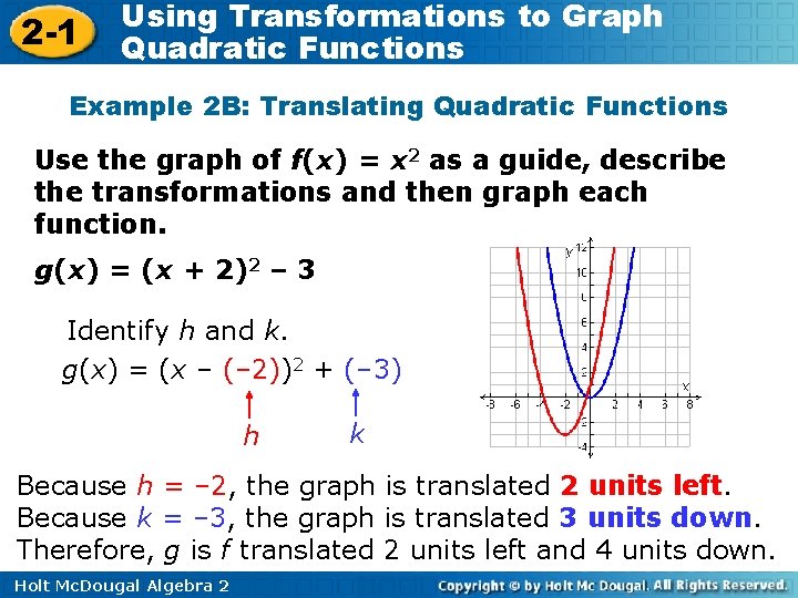 2 -1 Using Transformations to Graph Quadratic Functions Example 2 B: Translating Quadratic Functions