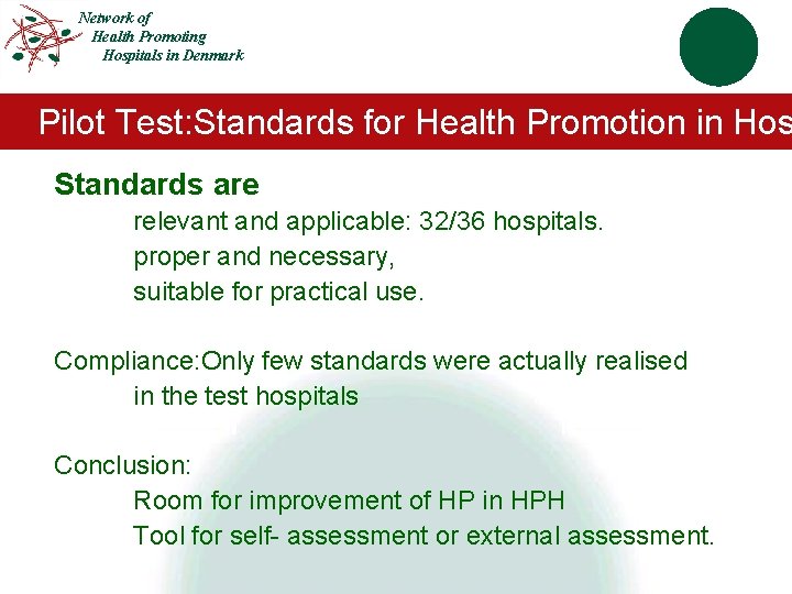 Network of Health Promoting Hospitals in Denmark Pilot Test: Standards for Health Promotion in