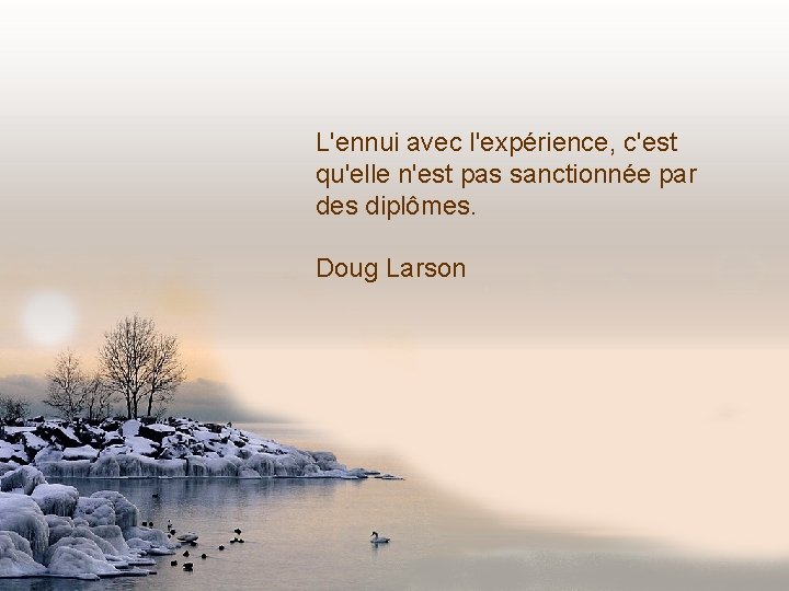 L'ennui avec l'expérience, c'est qu'elle n'est pas sanctionnée par des diplômes. Doug Larson 