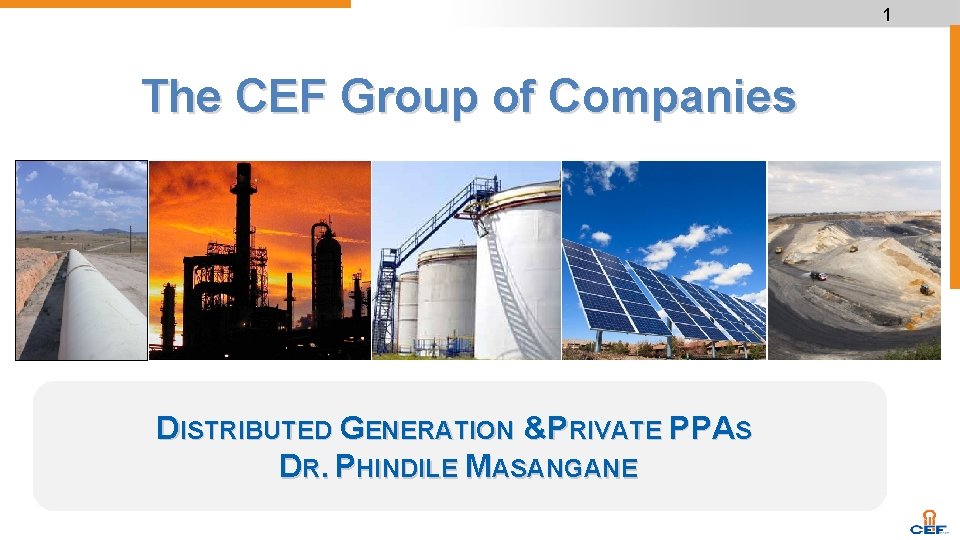 1 The CEF Group of Companies DISTRIBUTED GENERATION &PRIVATE PPAS DR. PHINDILE MASANGANE 