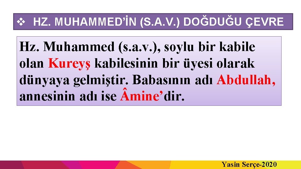 v HZ. MUHAMMED’İN (S. A. V. ) DOĞDUĞU ÇEVRE Hz. Muhammed (s. a. v.