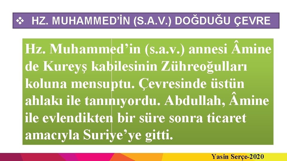 v HZ. MUHAMMED’İN (S. A. V. ) DOĞDUĞU ÇEVRE Hz. Muhammed’in (s. a. v.
