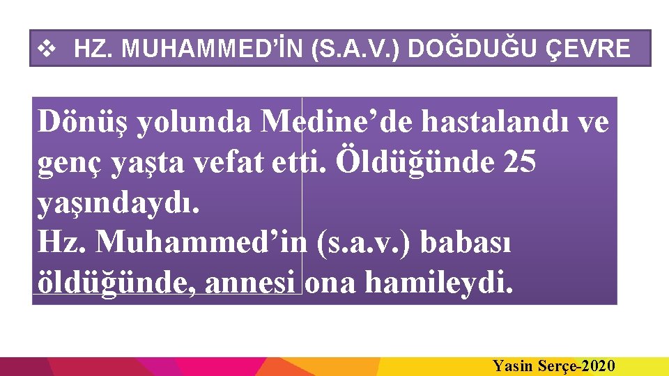 v HZ. MUHAMMED’İN (S. A. V. ) DOĞDUĞU ÇEVRE Dönüş yolunda Medine’de hastalandı ve