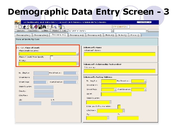 Demographic Data Entry Screen - 3 
