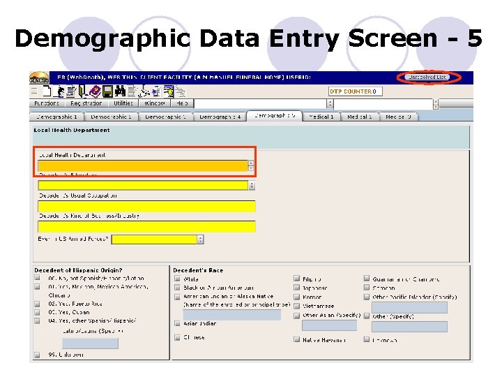 Demographic Data Entry Screen - 5 