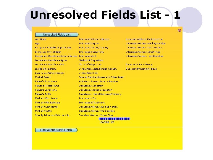Unresolved Fields List - 1 
