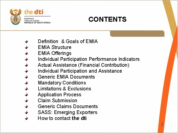 CONTENTS Definition & Goals of EMIA Structure EMIA Offerings Individual Participation Performance Indicators Actual