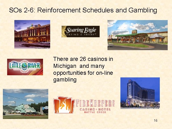 SOs 2 -6: Reinforcement Schedules and Gambling There are 26 casinos in Michigan and SOs 2 -6: Reinforcement Schedules and Gambling There are 26 casinos in Michigan and