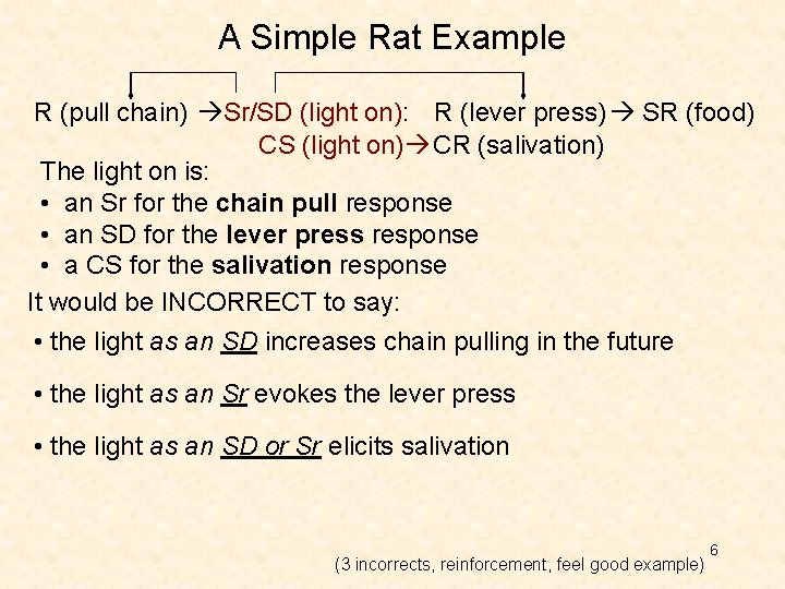 A Simple Rat Example R (pull chain) Sr/SD (light on): R (lever press) SR A Simple Rat Example R (pull chain) Sr/SD (light on): R (lever press) SR