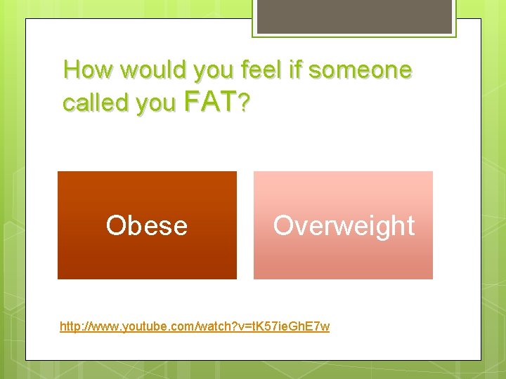 How would you feel if someone called you FAT? Obese Overweight http: //www. youtube.