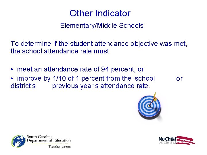 Other Indicator Elementary/Middle Schools To determine if the student attendance objective was met, the