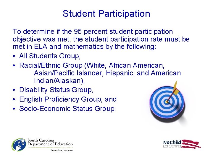 Student Participation To determine if the 95 percent student participation objective was met, the