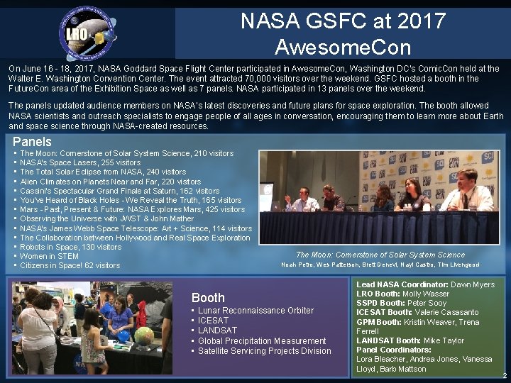 NASA GSFC at 2017 Awesome. Con On June 16 - 18, 2017, NASA Goddard