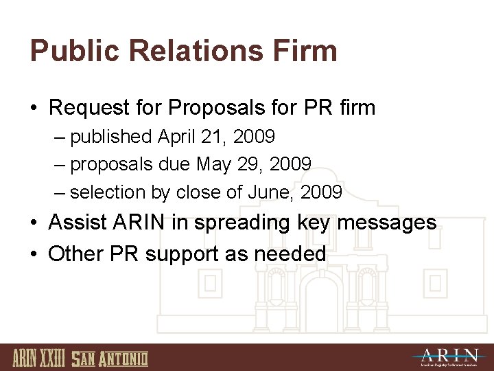 Public Relations Firm • Request for Proposals for PR firm – published April 21,