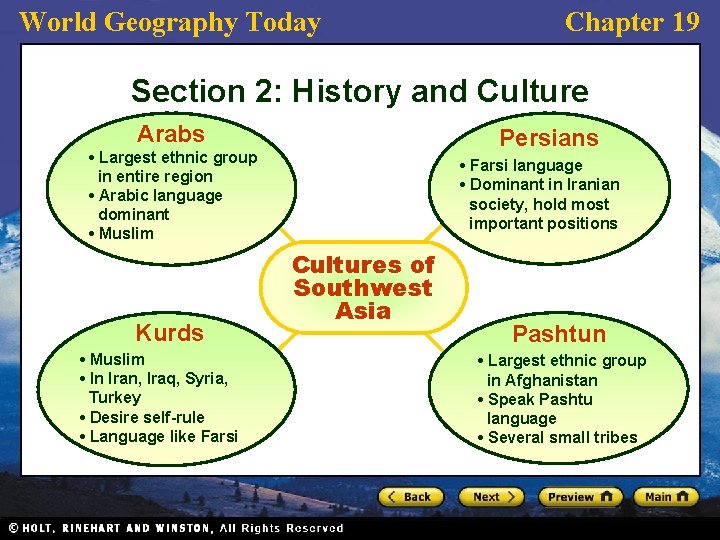 World Geography Today Chapter 19 Section 2: History and Culture Arabs Persians • Largest