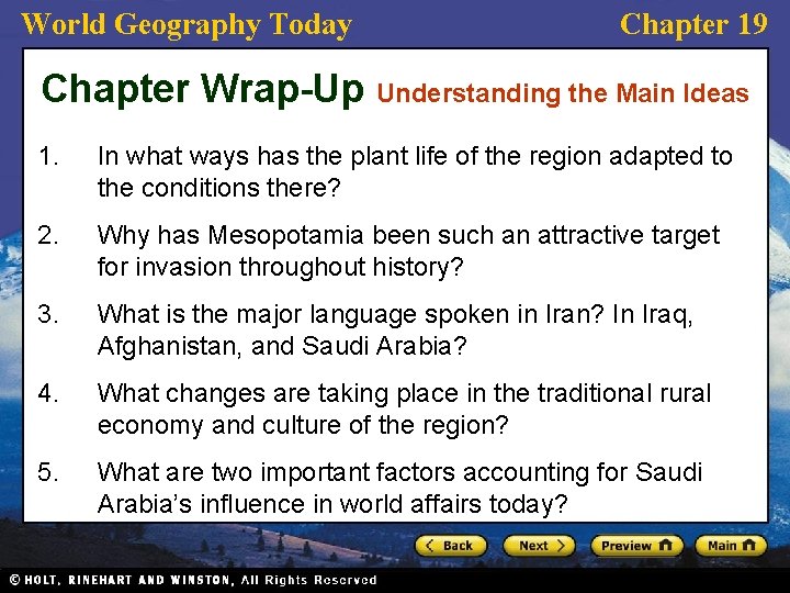 World Geography Today Chapter 19 Chapter Wrap-Up Understanding the Main Ideas 1. In what