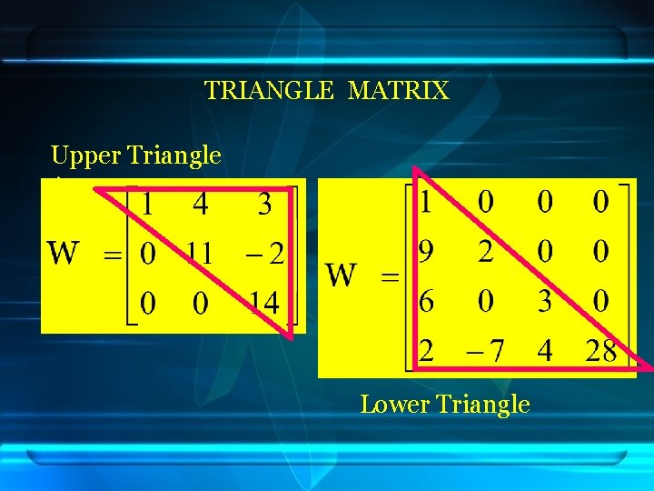 TRIANGLE MATRIX Upper Triangle Atas Lower Triangle 