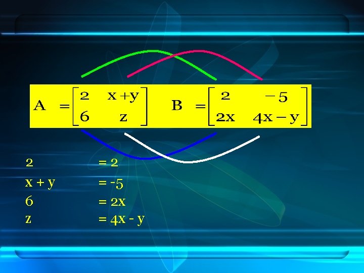 2 x+y 6 z =2 = -5 = 2 x = 4 x -