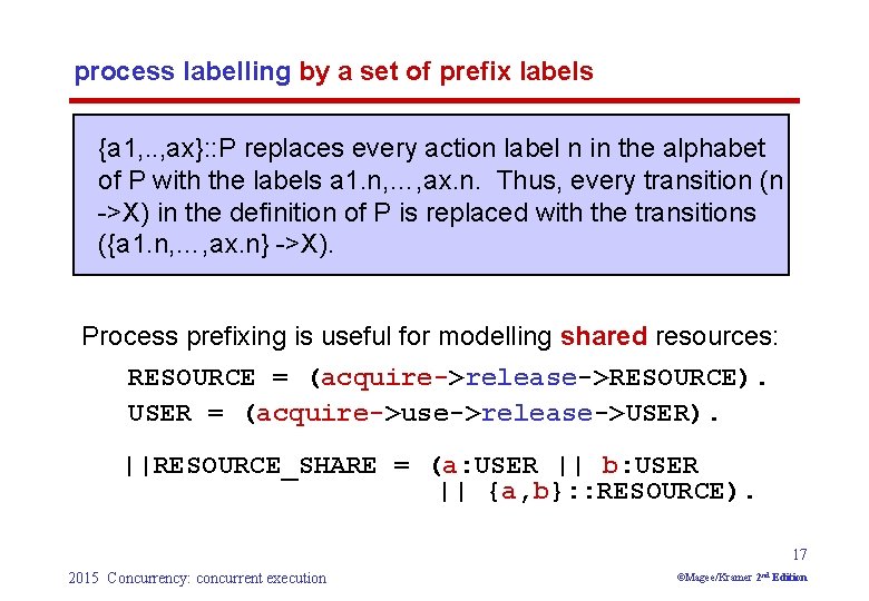 process labelling by a set of prefix labels {a 1, . . , ax}: