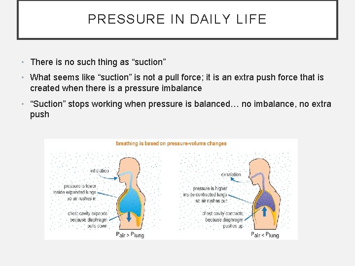PRESSURE IN DAILY LIFE • There is no such thing as “suction” • What