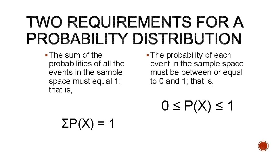 § The sum of the probabilities of all the events in the sample space
