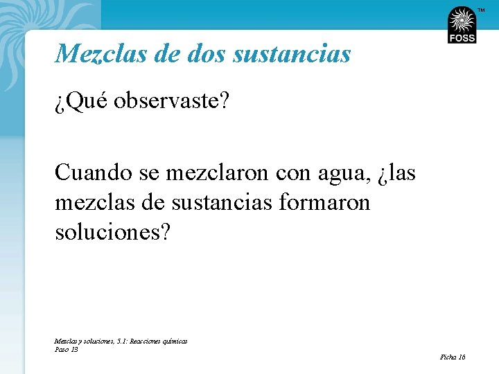 TM Mezclas de dos sustancias ¿Qué observaste? Cuando se mezclaron con agua, ¿las mezclas