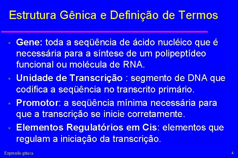 Estrutura Gênica e Definição de Termos • • Gene: toda a seqüência de ácido