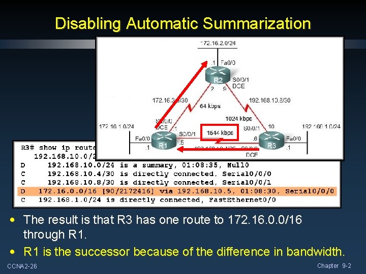 Disabling Automatic Summarization • The result is that R 3 has one route to Disabling Automatic Summarization • The result is that R 3 has one route to