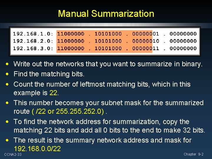 Manual Summarization • • • Write out the networks that you want to summarize Manual Summarization • • • Write out the networks that you want to summarize