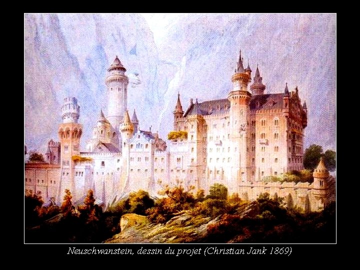 Neuschwanstein, dessin du projet (Christian Jank 1869) 