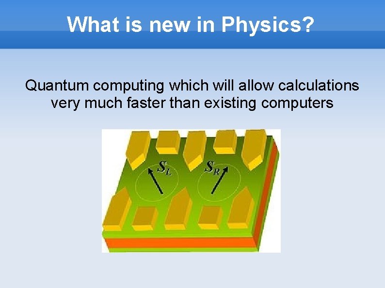 What is new in Physics? Quantum computing which will allow calculations very much faster
