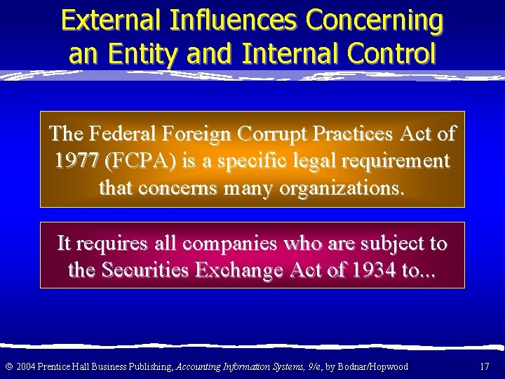 External Influences Concerning an Entity and Internal Control The Federal Foreign Corrupt Practices Act