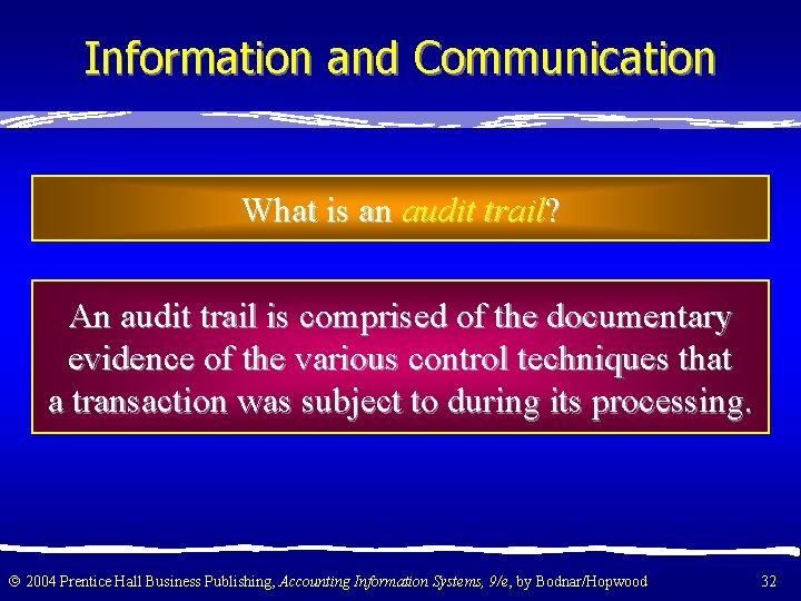 Information and Communication What is an audit trail? An audit trail is comprised of