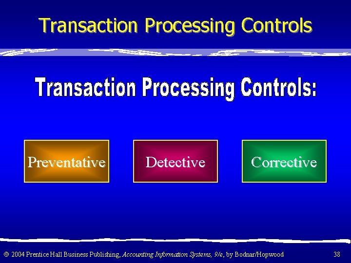 Transaction Processing Controls Preventative Detective Corrective 2004 Prentice Hall Business Publishing, Accounting Information Systems,