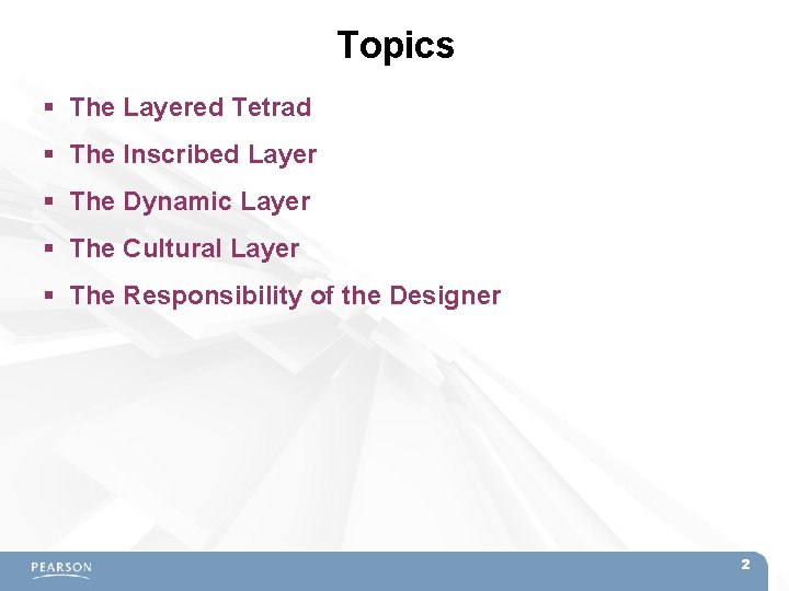 Topics The Layered Tetrad The Inscribed Layer The Dynamic Layer The Cultural Layer The