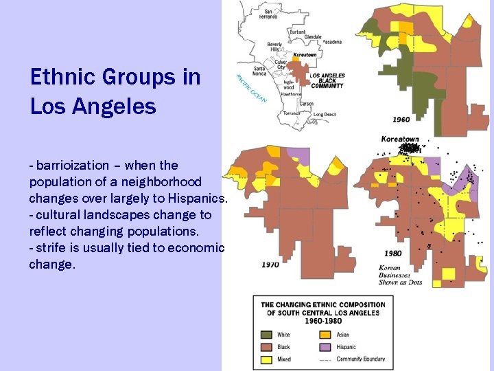 Ethnic Groups in Los Angeles - barrioization – when the population of a neighborhood