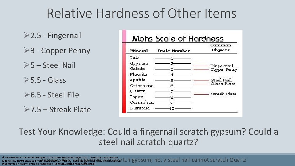 Relative Hardness of Other Items Ø 2. 5 - Fingernail Ø 3 - Copper