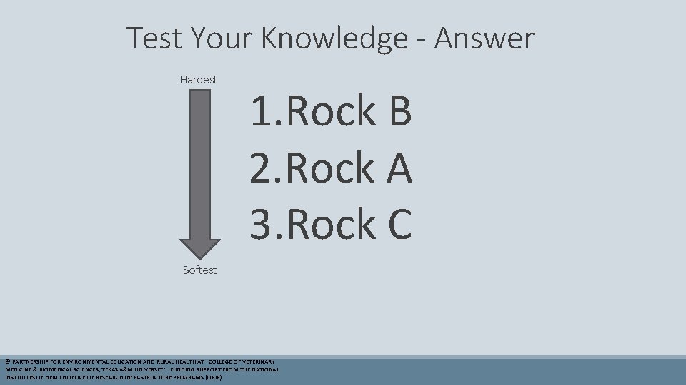 Test Your Knowledge - Answer Hardest 1. Rock B 2. Rock A 3. Rock