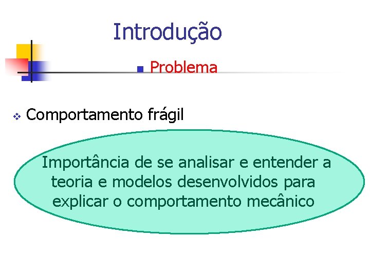 Introdução n v Problema Comportamento frágil Importância de se analisar e entender a teoria