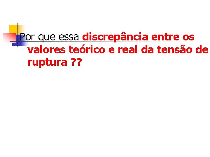 Por que essa discrepância entre os valores teórico e real da tensão de ruptura