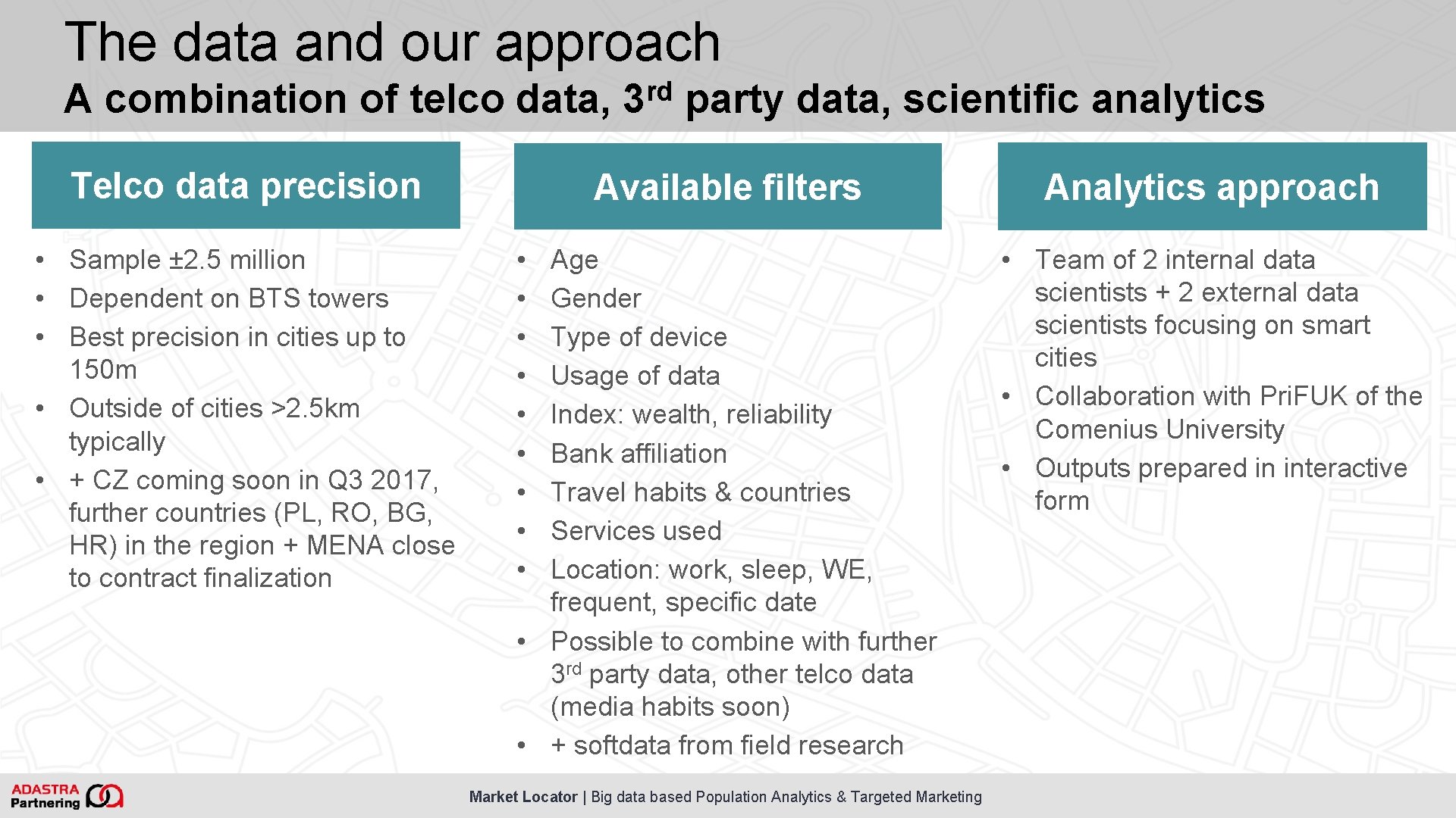 The data and our approach A combination of telco data, Telco data precision •