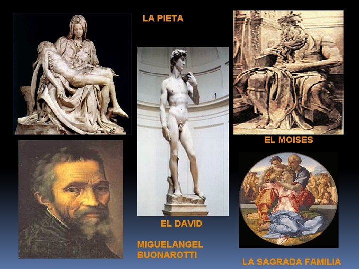 LA PIETA EL MOISES EL DAVID MIGUELANGEL BUONAROTTI LA SAGRADA FAMILIA LA PIETA EL MOISES EL DAVID MIGUELANGEL BUONAROTTI LA SAGRADA FAMILIA