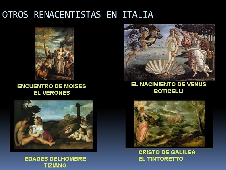 OTROS RENACENTISTAS EN ITALIA ENCUENTRO DE MOISES EL VERONES EDADES DELHOMBRE TIZIANO EL NACIMIENTO OTROS RENACENTISTAS EN ITALIA ENCUENTRO DE MOISES EL VERONES EDADES DELHOMBRE TIZIANO EL NACIMIENTO